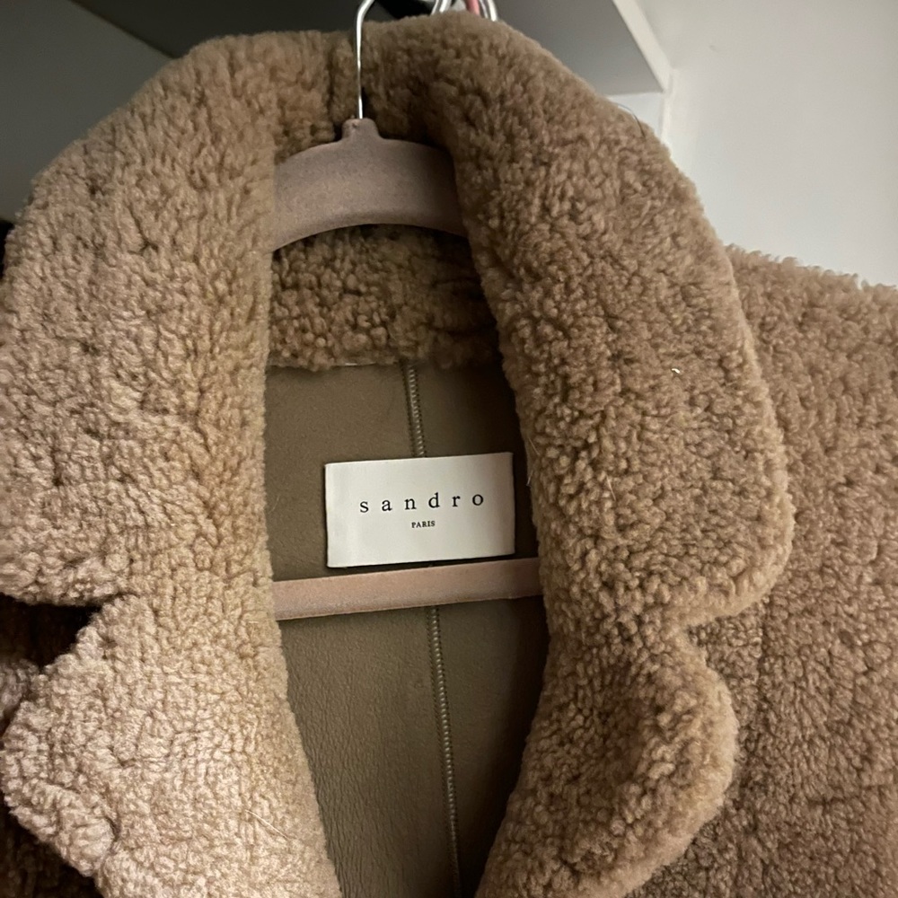 SANDRO PARIS NWT! DEWI LAMBSKIN SHEARLING TEDDY BR COAT-CAMEL.SZ 1 RETAIL $2390 - Picture 6 of 10
